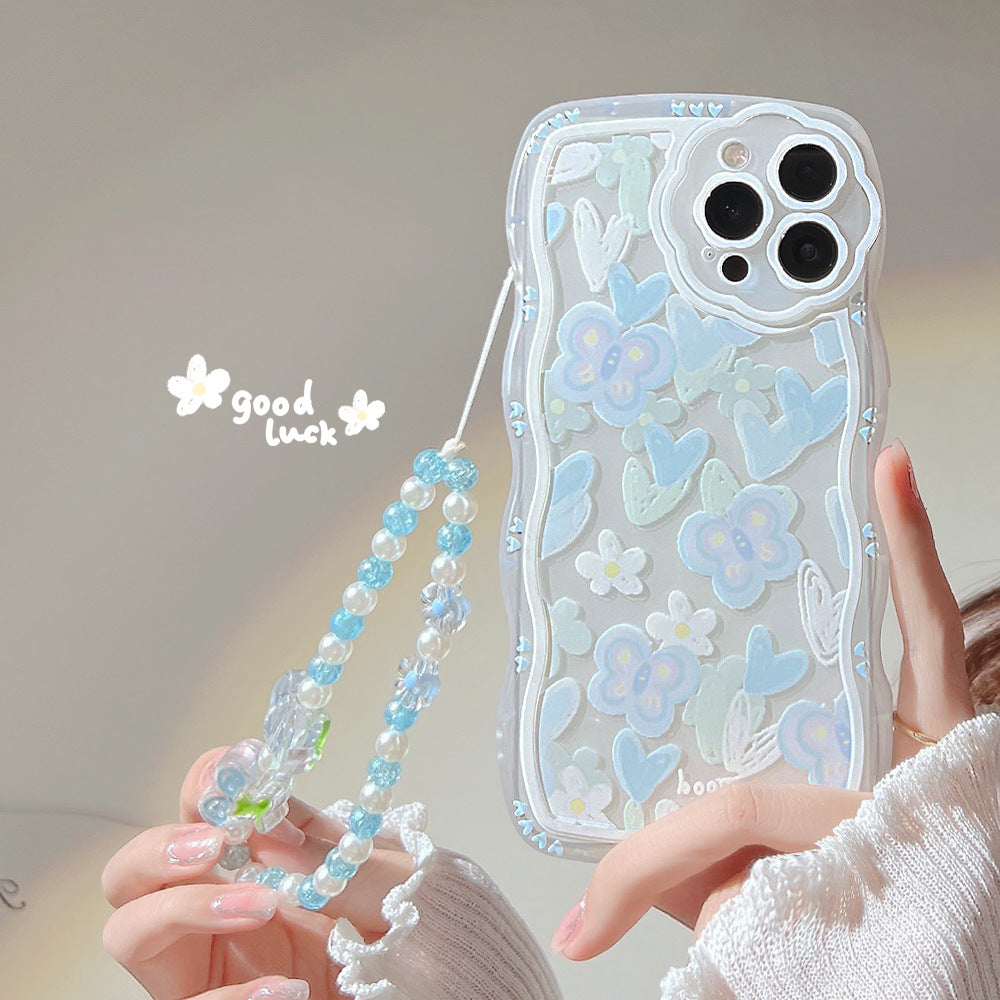 For iPhone 13 Pro Max Clear TPU Phone Case Heart Shape Butterfly Pattern Phone Cover with Bead Chain For iPhone 13 Pro Max Clear TPU Phone Case Heart Shape Butterfly Pattern Phone Cover with Bead Chain
